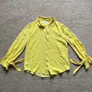 Anthropologie Maeve Yellow Patterned Blouse Womens Size 4 Elevated Boho Twee